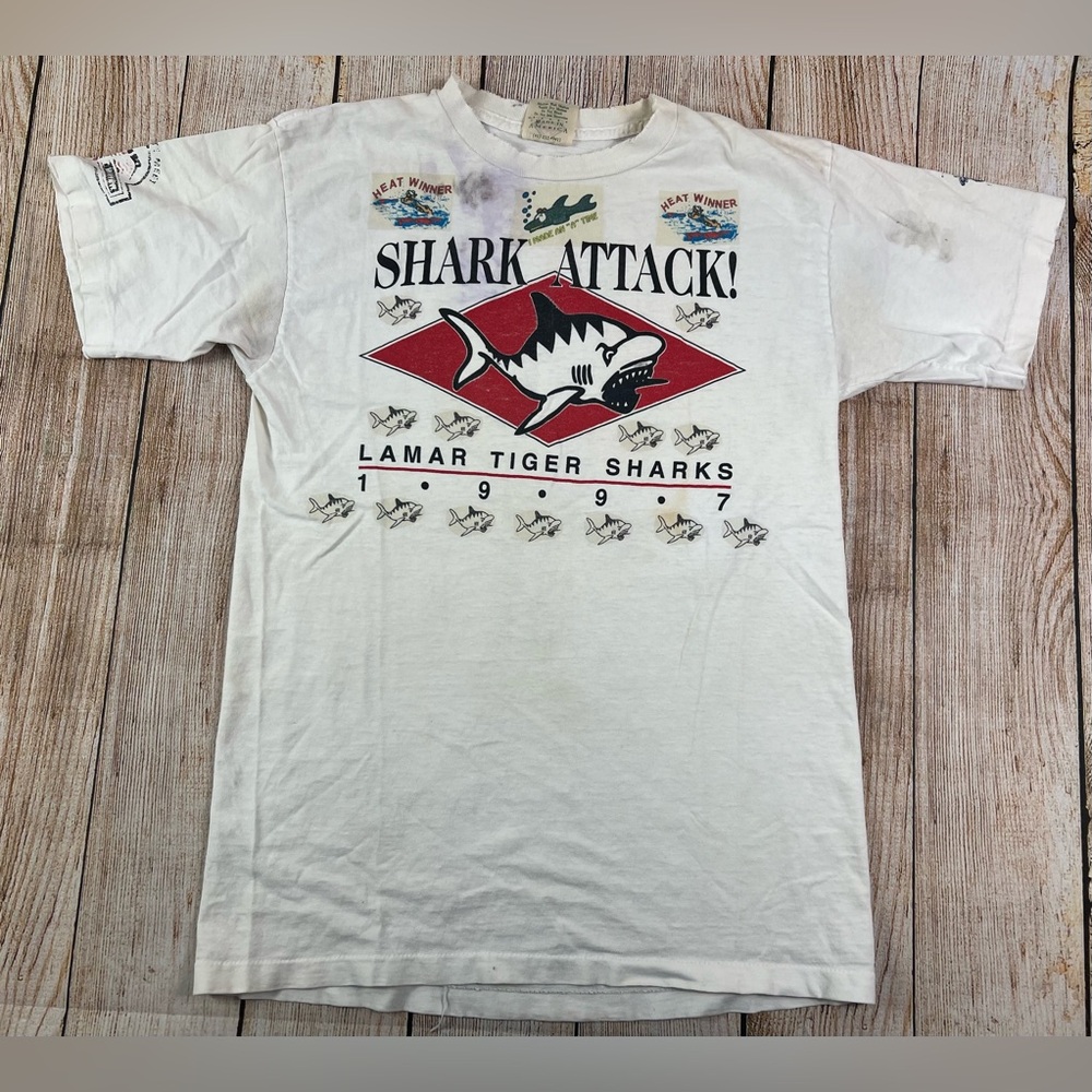 Vintage Shark Attack Lamar Tiger Sharks Prairie Mountain T Shirt Size Medium